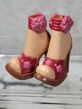 Barbie My Scene Doll Shoes Red Brown Open Toe Heels Floral Ankle Closure - £7.88 GBP