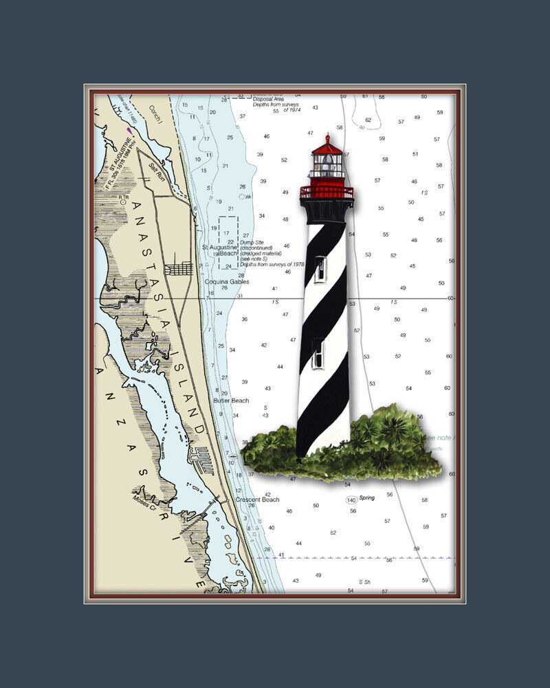 Primary image for St. Augustine, FL Lighthouse and Nautical Chart High Quality Canvas Print