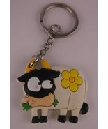 KEYCHAIN BLACK AND WHITE COW CHEWING GRASS DAISYFLOWER PVC SOFT TOY COLO... - $4.99