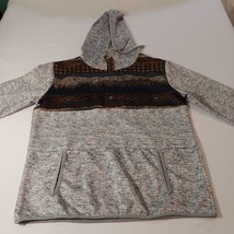 Men 1/4 Snap Button Cotton Gray & Brown Pullover Drawstring Hoodie Sweatshirt XL image 7