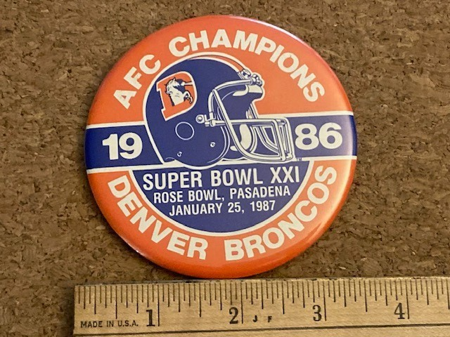 Vintage Denver Broncos Button AFC Champions Super Bowl XXI 1986   3.5" Item image 3