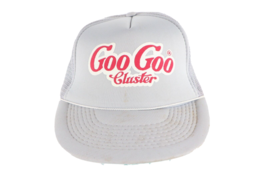 Vintage 80s Goo Goo Cluster Candy Bar Spell Out Roped Trucker Hat Snapback Gray - £18.95 GBP