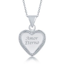 Sterling Silver &quot;Amor Eterno&quot; Inscribed Shiny Heart Pendant /chain - £44.04 GBP