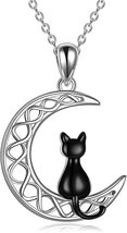 Celtic Moon Cat Necklace Pendant for Girls Gift Sterling Silver Irish Jewelry - £22.94 GBP