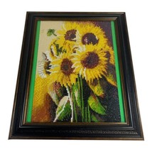 Diamond Dot Art Sunflower Handmade Framed 14x17 Country Cottage Core Large - £44.73 GBP