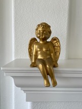 Vintage Gold Sitting Cherub Shelf Sitter Angel Figurine - £31.10 GBP