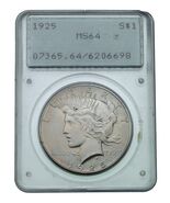 1925 $1 Dollar D&#39;Argent Peace Noté Par PCGS Comme MS64 Ancien Support - $4,236.02 MXN