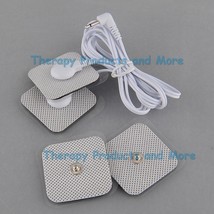 SQUARE SHAPED ELECTRODES MASSAGE PADS (4) + 3.5mm Plug CONNECTOR WIRE CA... - £14.72 GBP