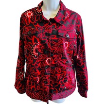 Laura Ashley L Red Black Floral Print Button Jacket Retro Y2K Statement ... - $39.89