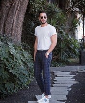 Pauri &amp; Casati Men Navy Pinstripe Plaid Linen/Cotton Chino Pants Size 56... - $123.75