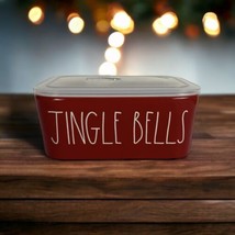 Rae Dunn Bowl Jingle Bells Rectangle Ceramic Container With Vented Lid Red NEW - £27.89 GBP