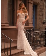 Mermaid Off-Shoulder Neckline &amp; Long Train, Sparkling Beaded Lace Bridal... - $10,643.08 MXN