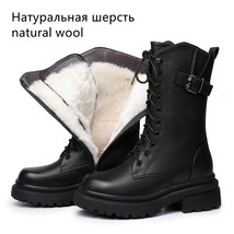 Women Boots Large Size Genuine Leather Thick Wool Warm Winter Military Boots Wom - £117.48 GBP