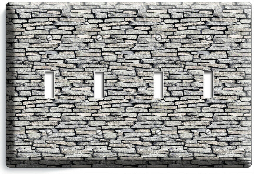 LIMESTONE ROCK BRICK STONE WALL 4 GANG LIGHT SWITCH PLATE KITCHEN ROOM ART DECOR