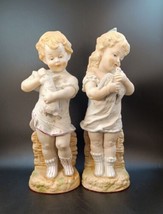 Two Vintage 13&quot; Bisques : Girl w Rabbit &amp; Girl w Dove, EUC &amp; HTF      OBO - £94.94 GBP