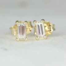 2Ct Emerald Cut Simulated Diamond Solitaire Stud Earrings 14K Yellow Gol... - £99.68 GBP