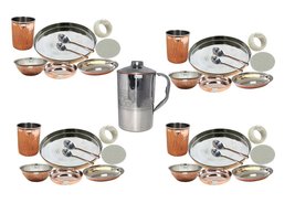 Set of 4 Prisha India Craft ® Handmade Indian Dinnerware Steel Copper Th... - £172.22 GBP+