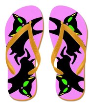 Black Kitty on Pink Flip Flops with Orange Straps - Women&#39;s - $18.99