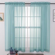Mystic Home Sheer Curtains Blue, 95 Inch Length, Rod Pocket Voile Drapes - £19.67 GBP