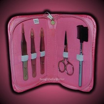 (2) Pack! Satin Smooth 5 Pc Stainless Steel Tweezer Kit Pink Travel Grooming Set - £23.97 GBP