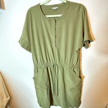 T by Talbots Women's L Green Blouson Popover Dress w/ Drawstring Waist - $38.12