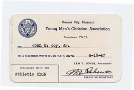 Kansas City Missouri YMCA Young Mens Christian Association 1947 Membersh... - £14.24 GBP