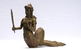 Antique Thai Style Bronze Female Deity with Naga Tail Statue - 22cm/9&quot; - £285.75 GBP