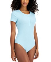Jenni by Jennifer Moore Womens Ribbed Henley Bodysuit Size Small Color Blue - £27.69 GBP