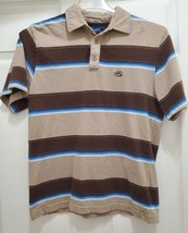 Kirra Mens M Polo Shirt Brown Blue Striped Short Sleeve Collared 100% Co... - £17.07 GBP