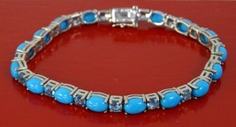 Sterling Silver 925 Stabilized Sleeping Beauty Turquoise Topaz Tennis Bracelet - £185.10 GBP