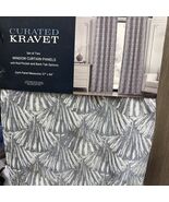 (2) Curated Kravet Blue Gold Shell Tile Tab Rod Pocket Window Panel 84” ... - €103,11 EUR