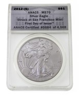 2012-(S) Argent American Eagle Classé Par Anacs Comme MS-70 Fdoi - $82.63
