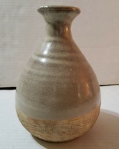 Stoneware Half Glazed Pottery Flower Vase Small Opening Wide Bottom Beige - £18.94 GBP