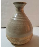 Stoneware Half Glazed Pottery Flower Vase Small Opening Wide Bottom Beige - £18.94 GBP