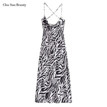 2022 New Za Chu Sau  Beauty Women   Print Open Back Slim Sling Dress Chic Sleeve - £92.42 GBP