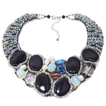 Midnight Sensation Agate Moon Mix Stone Collar Necklace - £49.02 GBP