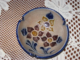 Wico-Topferware-Bowl-Salt Glazed-Gray &amp; Cobalt Blue-Traditional Folk-Germany - £6.29 GBP