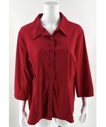 Apt 9 Top Plus Size 2X Red Solid Stretch Button Up Collared Dress Shirt ... - £18.99 GBP