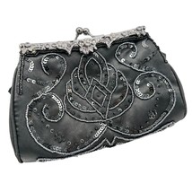 Elegant Evening Clutch Black Sequined and Beaded Silvertone Hardware EUC - £16.52 GBP
