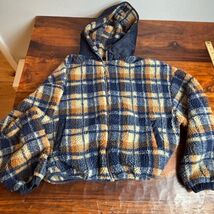Altard State Plaid Sherpa Fleece Cropped Hooded Jacket Women's Small Nav... - $27.72