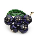 CUTE BLUEBERRY PIN 1.8&quot; Gold Purple Enamel Brooch Fruit Food Berry Berries - $186.26 MXN