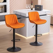 Younuoke Orange Upholstered Bar Stools Set Of 2 Counter Height Modern Adjustable - £280.56 GBP