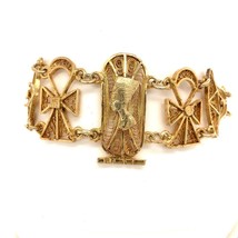 Vintage Signed Gold Tone Egyptian Revival Pharaoh Ankh Filigree Bracelet 7 3/4 - $94.05