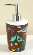 Camping Soap Dispenser Ceramic Fishing Bears Camp Fire Tents Canoe Brown... - $465.43 MXN