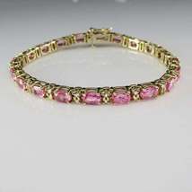  12Ct Oval Cut Pink Sapphire &amp; Diamond Tennis Bracelet 14K Yellow Gold Over - £131.88 GBP