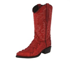 Mens Red Cowboy Boots Leather Crocodile Ostrich Pattern Western J Toe Si... - $108.99