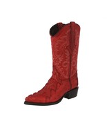 Mens Red Cowboy Boots Leather Crocodile Ostrich Pattern Western J Toe Si... - $108.99