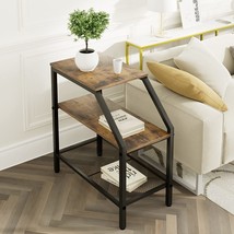 Wolawu End Table 3 Tiers Shelf Rustic Brown Wood Industrial Accent Decorative - £35.54 GBP