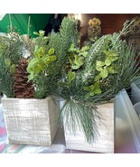 Artificial pine Centerpieces in wooden vases - $26.89 CAD