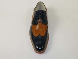 Men's Giovanni Shoes High Quality Leather Wing Tip Derby Troy Navy/Tan image 2